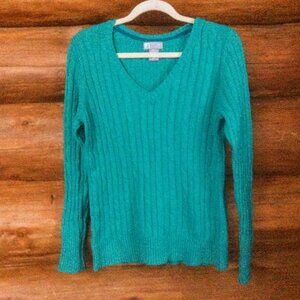 Vintage Cable Knit Wool Blend Long Sleeve V-Neck by JC Penney Size XL Petite
